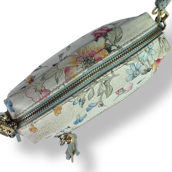 Firenze Italy Italian Handmade Hand Painted Floral Crossbody Bag White Leather - Picture 8 of 12